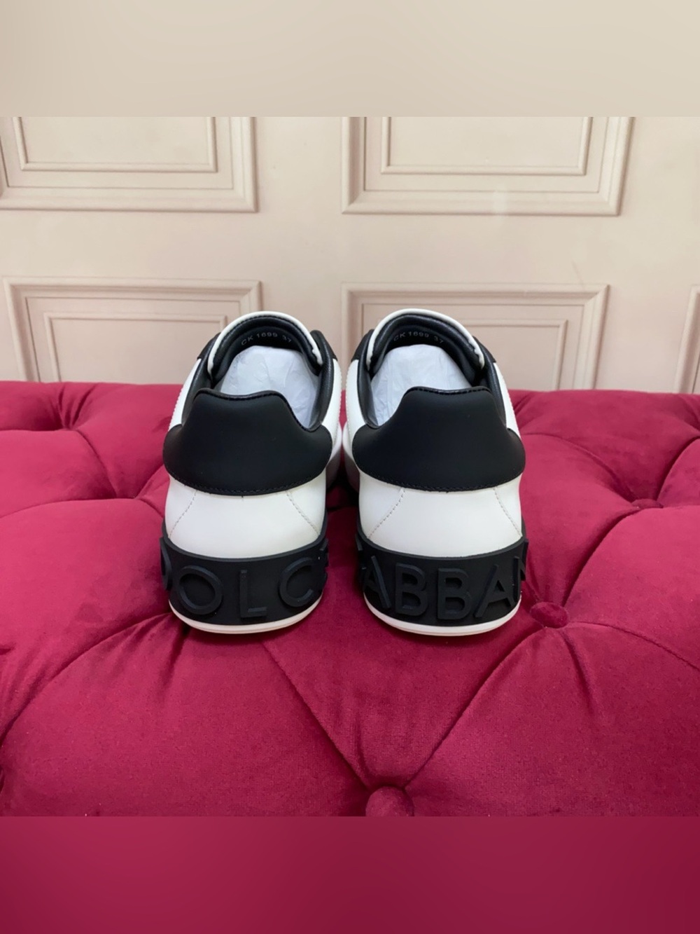 Dolce & Gabbana Black and White Logo Leather Sneakers - Picture 7 of 9